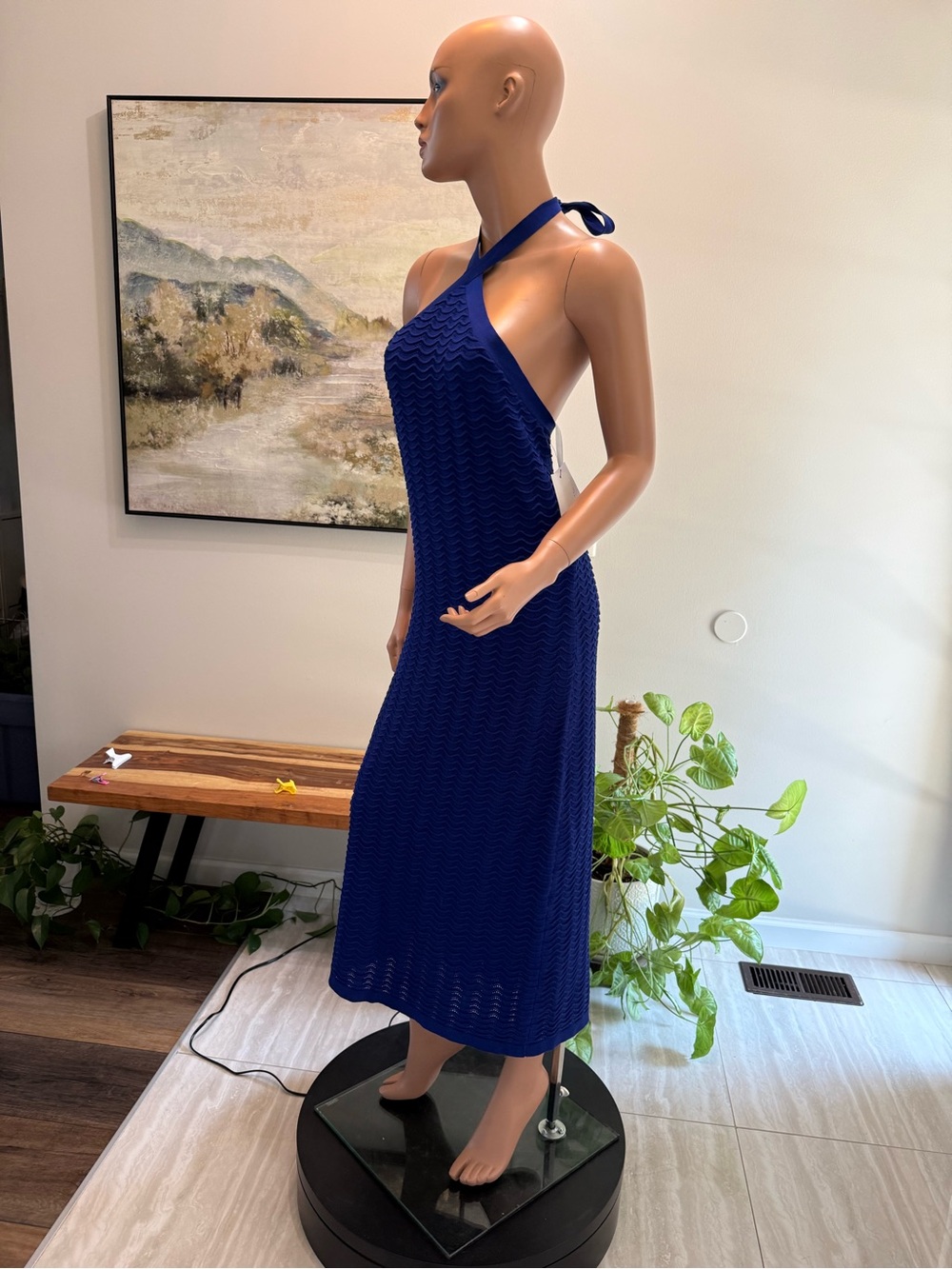 Sleeveless Halter Knit textured Maxi Dress in Royal Blue XL  nwt $69 lined